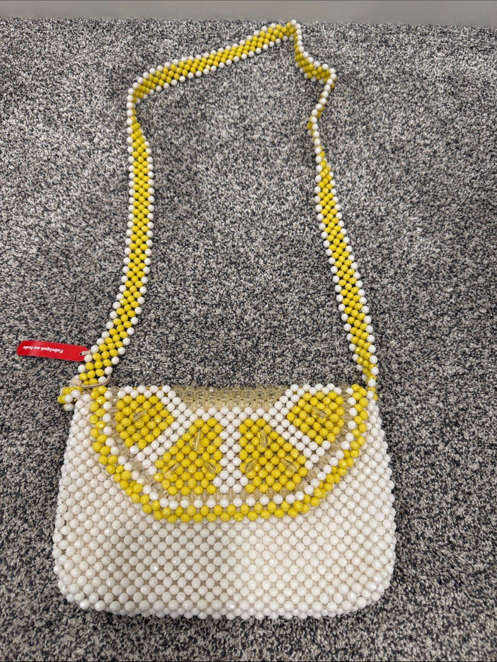New! Bouffants and Broken Hearts Beaded Lemon Crossbody Novelty Bag Yellow White